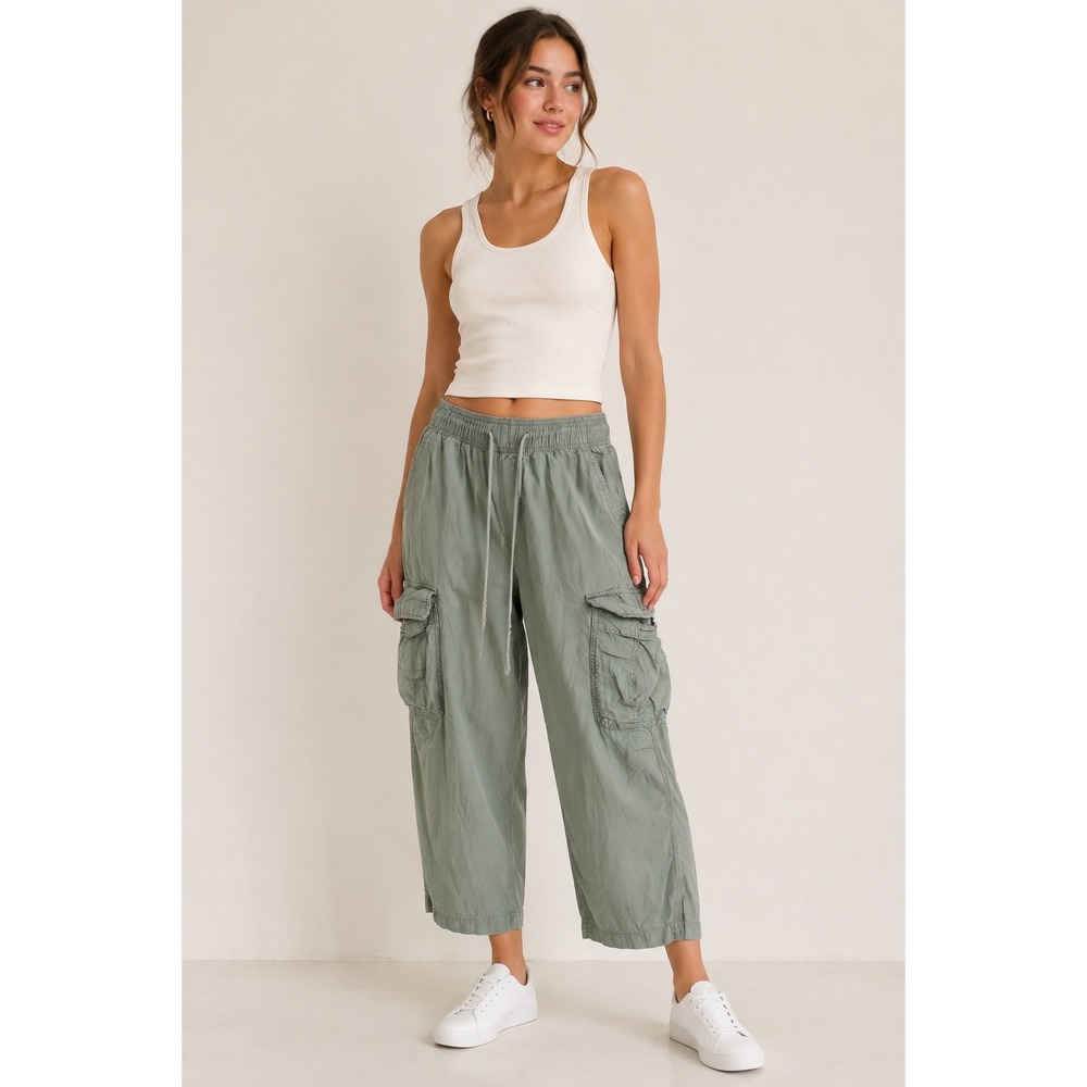 Lucky Brand Womens Sage Green Cotton Lyocell Cargo Pants Size S/P Elastic Waist